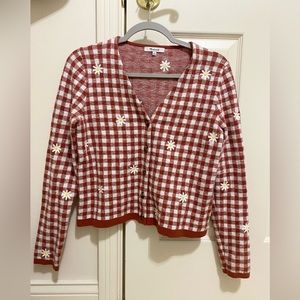 Madewell Red Gingham Cardigan with Daisy
